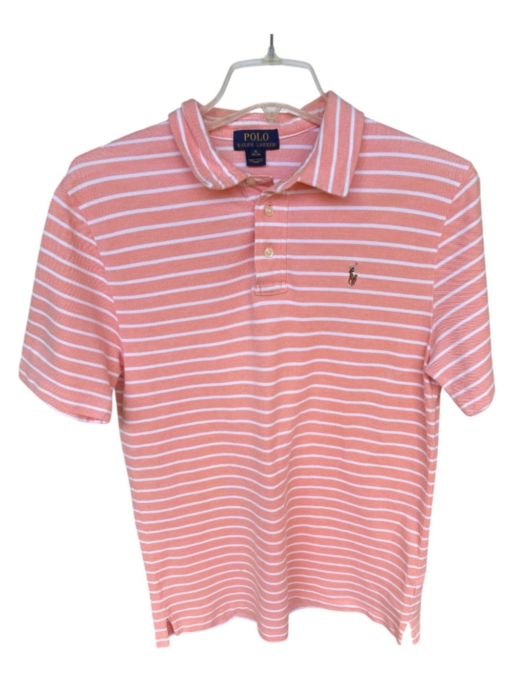 Boys Polo Ralph Lauren Peach and White Striped Polo Top-Size XL (18-20)